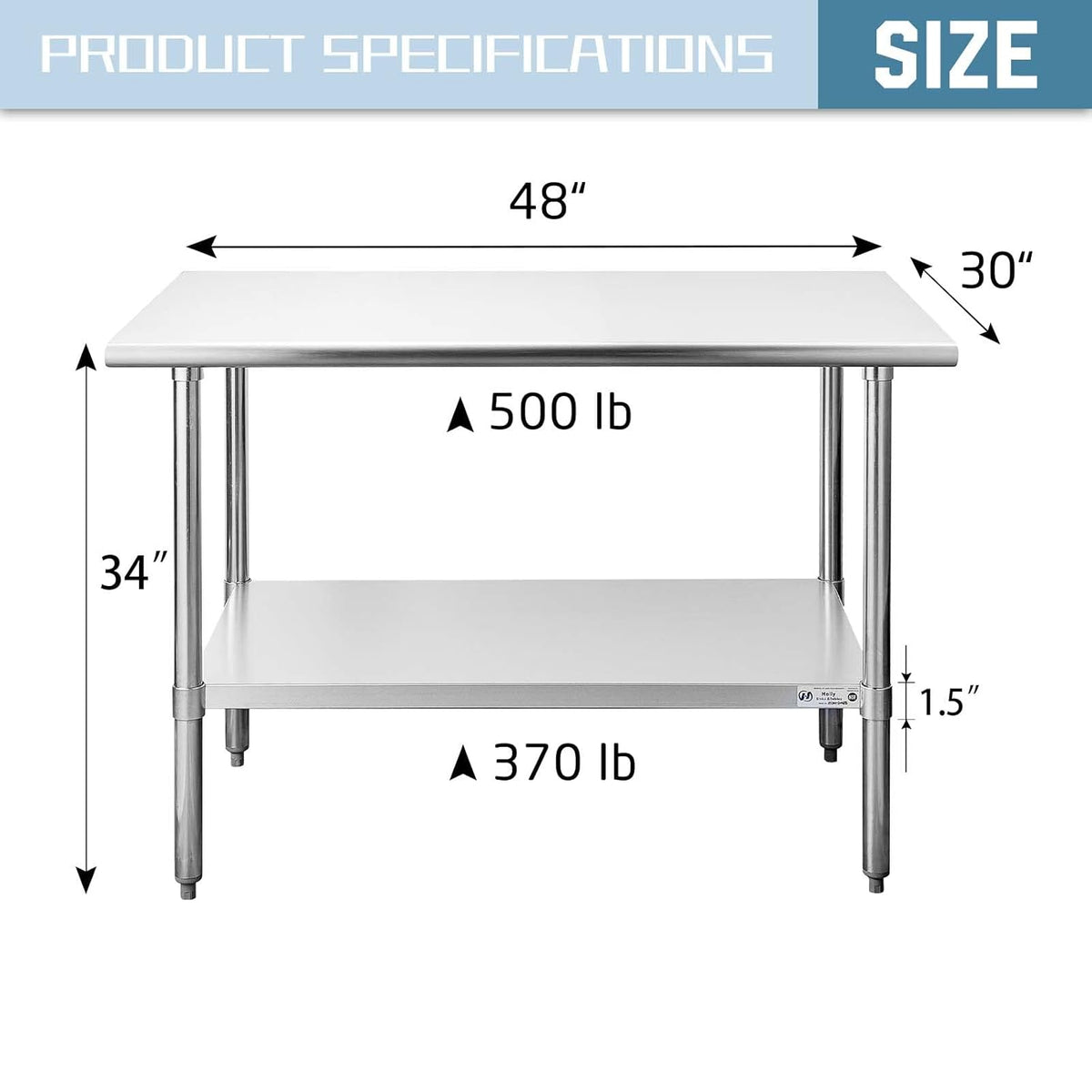 Stainless Steel Commercial Heavy Duty Table with Undershelf and Galvanized Legs L409