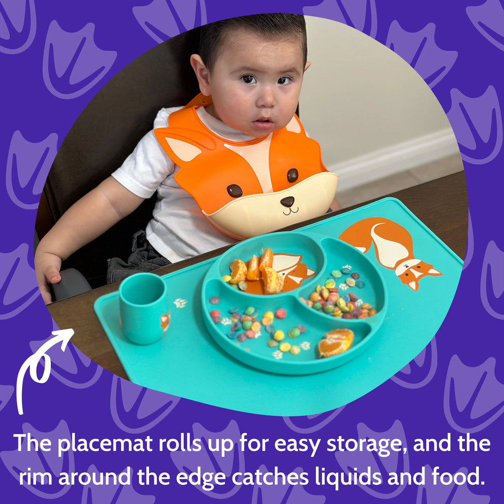 Silicone Baby Feeding Set with Bib, Plate, Cup, and Placemat Y9232