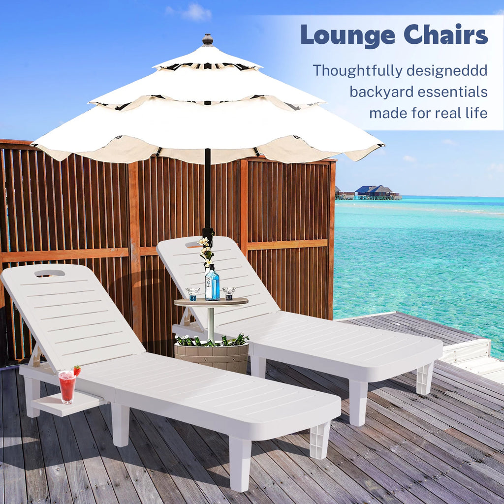 2 Pieces Patio Chaise Lounge Set with Side Table, White I708972
