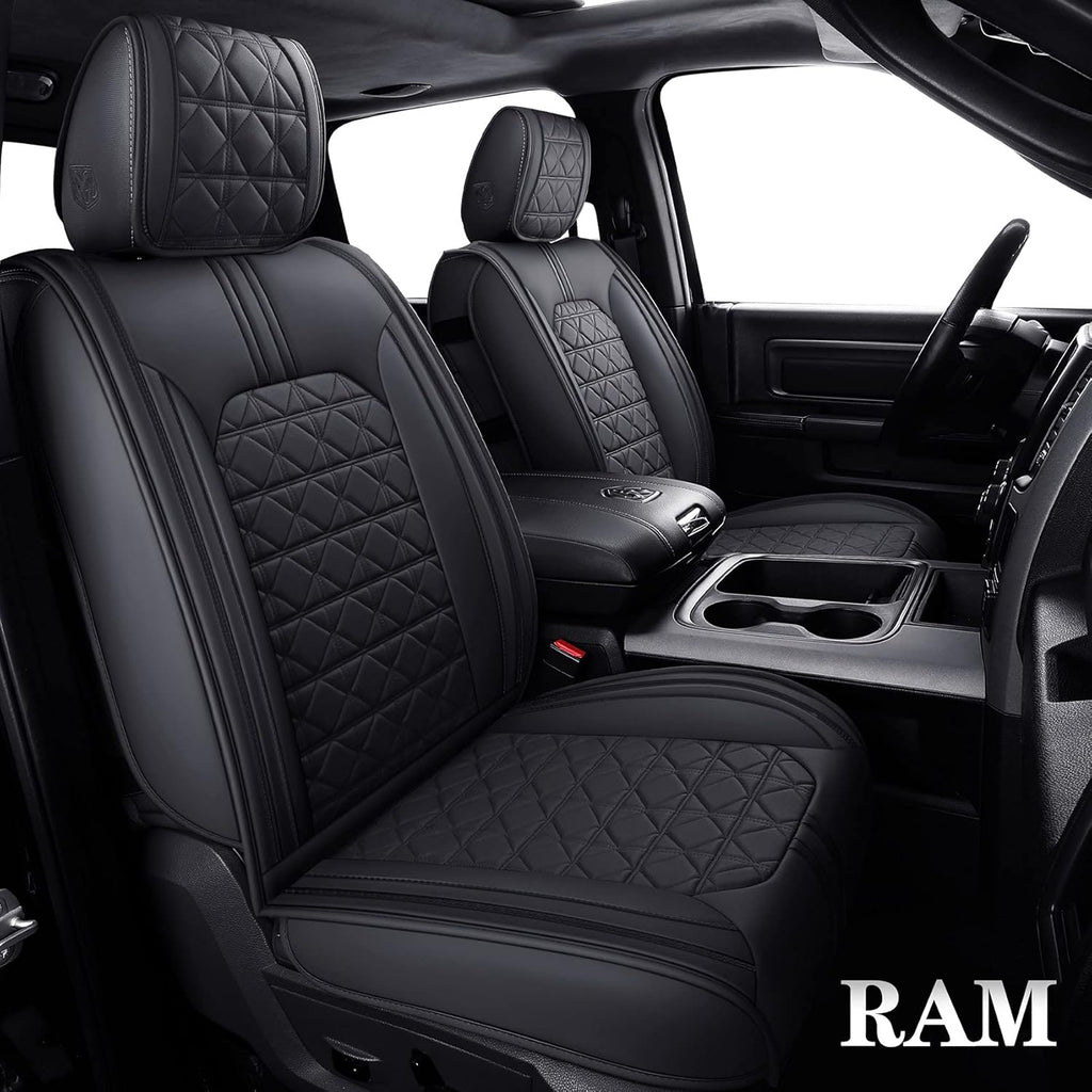 Black-White Waterproof Faux Leather Front Seat Covers P62773