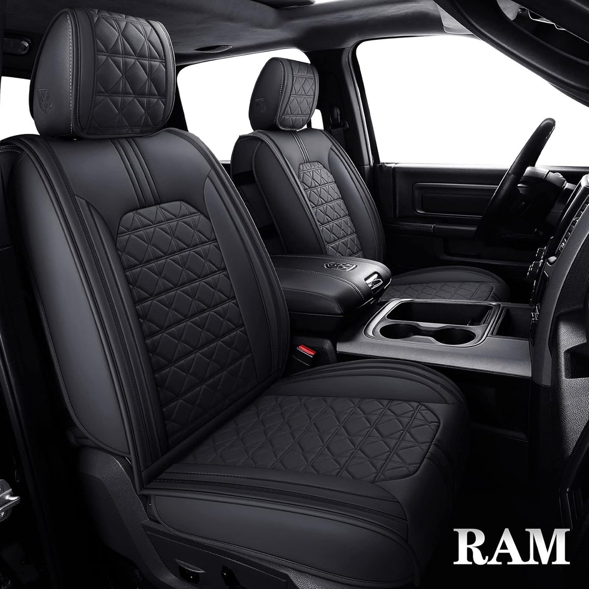 Black-White Waterproof Faux Leather Front Seat Covers P62773
