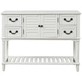 White Wood Console Table with Shutter Doors and 4-Storage Drawers P8615