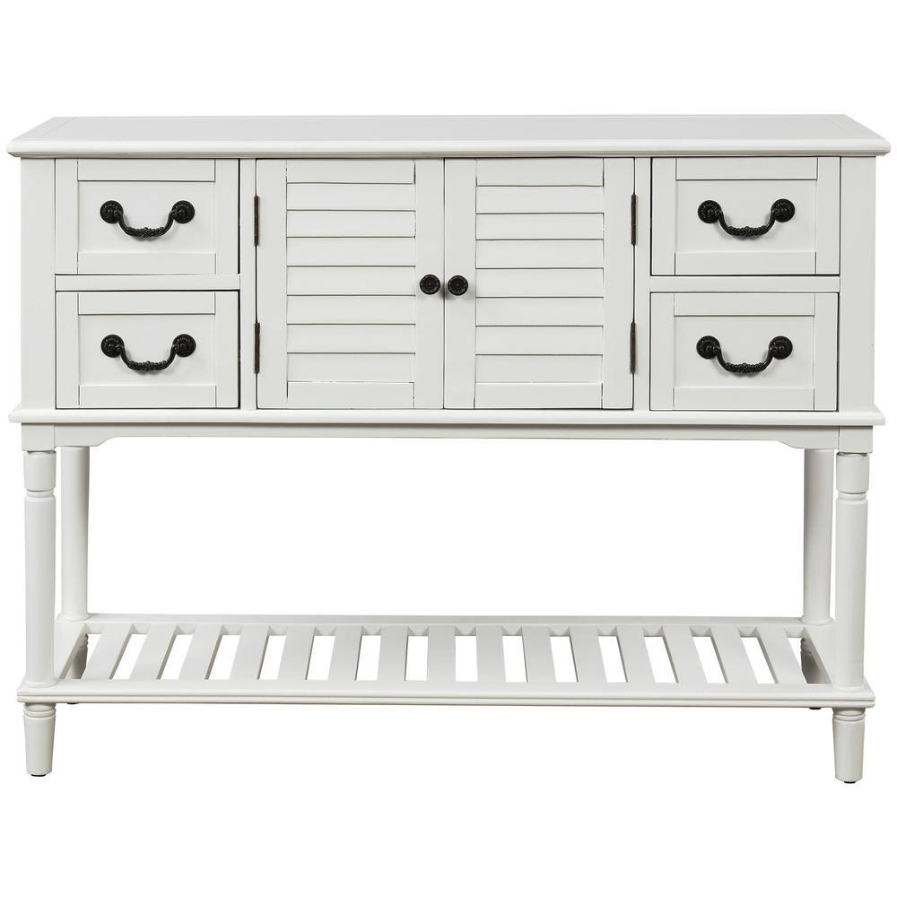 White Wood Console Table with Shutter Doors and 4-Storage Drawers P8615