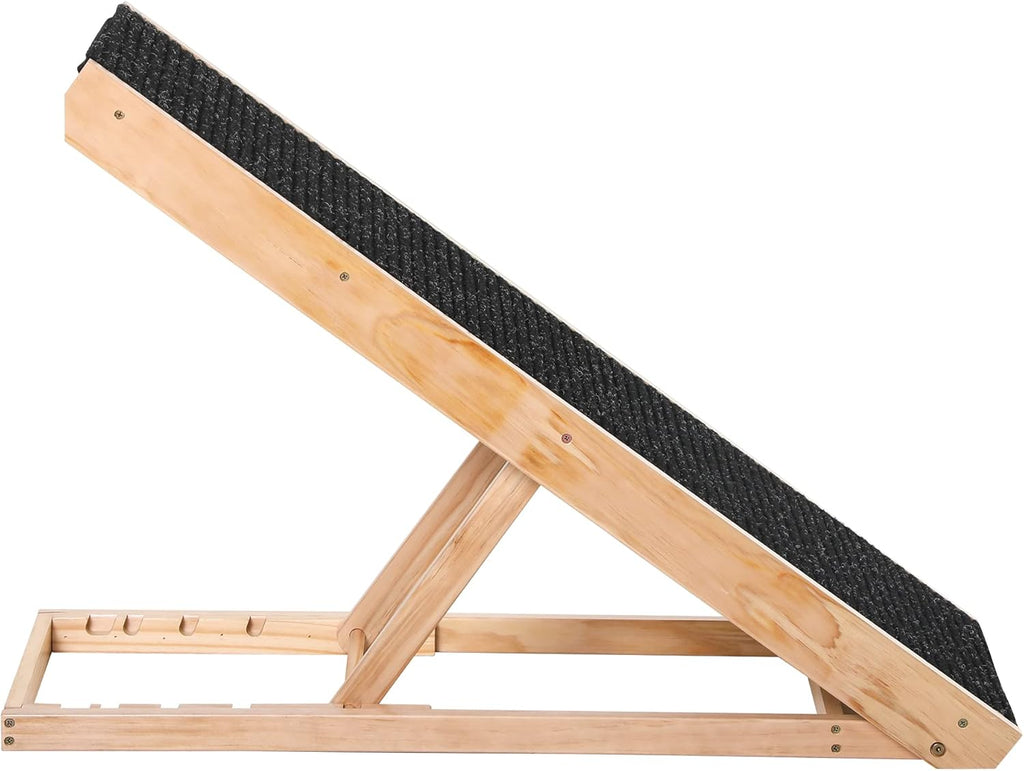 Elevated Pet Ramp, Foldable, Height Adjustable, Non-Slip Finish, Pine, 35.5" L x 16" W x 24" H, Black X4765