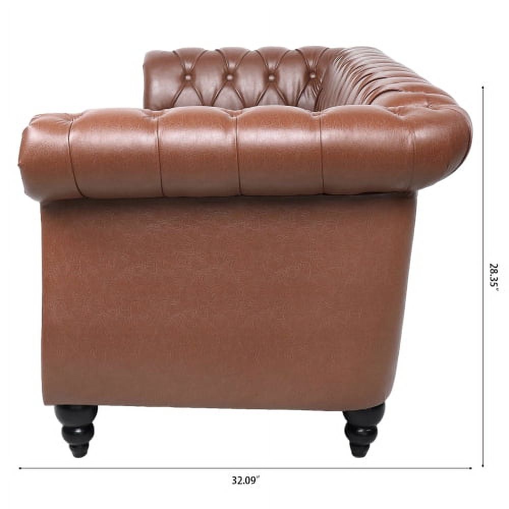 Brown PU Rolled Arm Three Seater Sofa W696