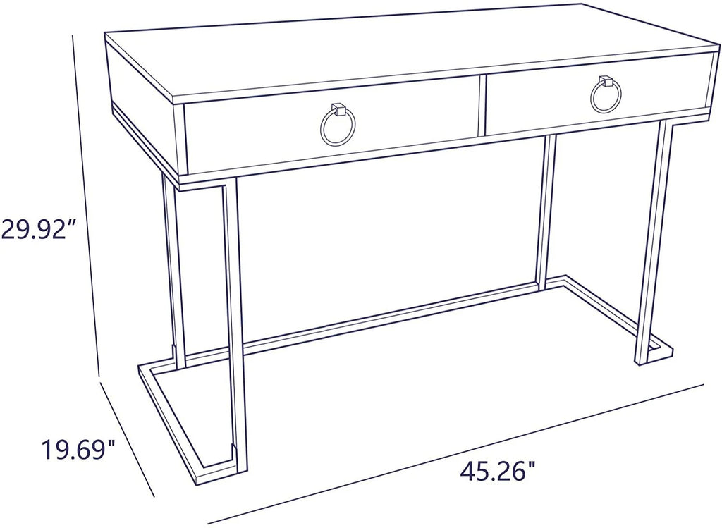 White & Gold Desk Console with Drawers L36649