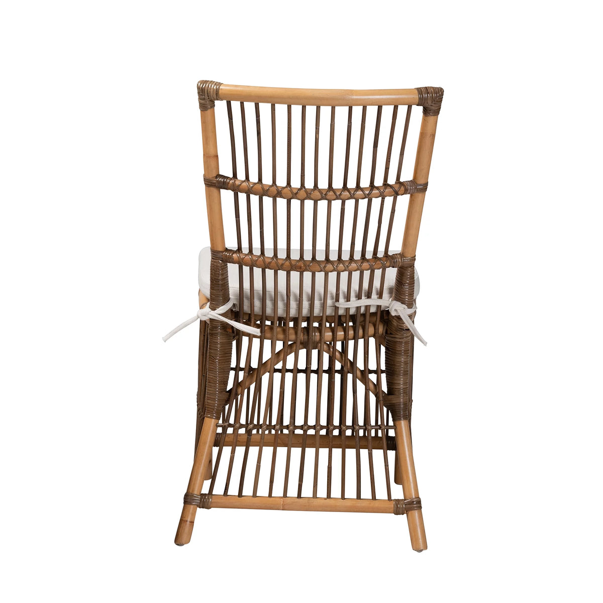 White Fabric and Natural Brown Rattan Dining Chair R89063