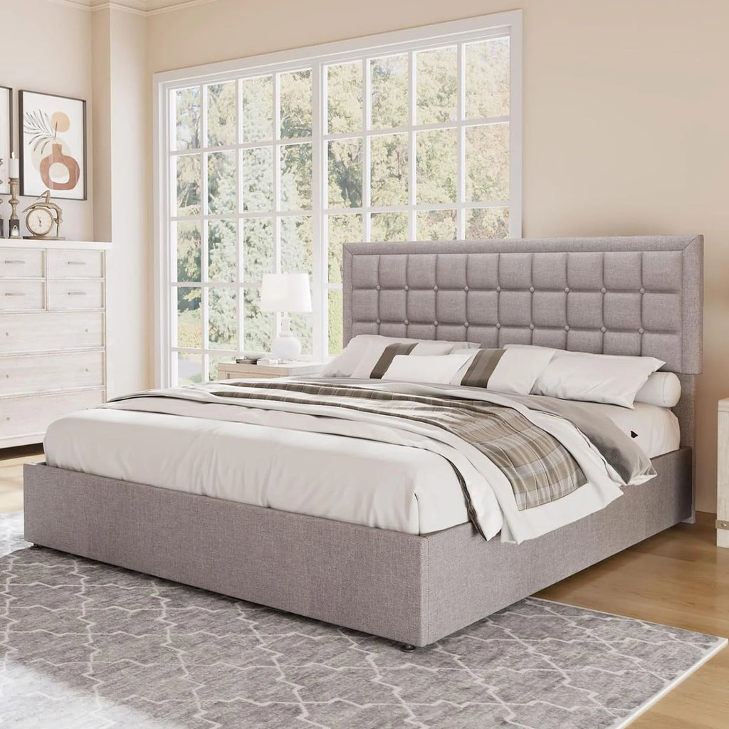 King Size Lift Up Storage Upholstered Platform Bed Frame W9472