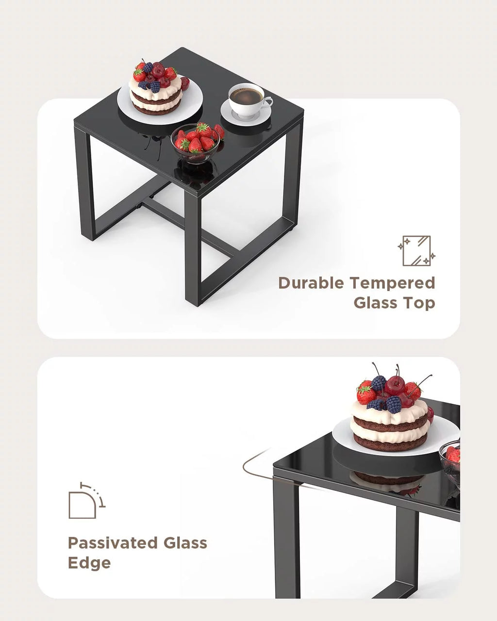 3 Pieces Wicker Patio Set with Glass Table Grey Cushion V3677