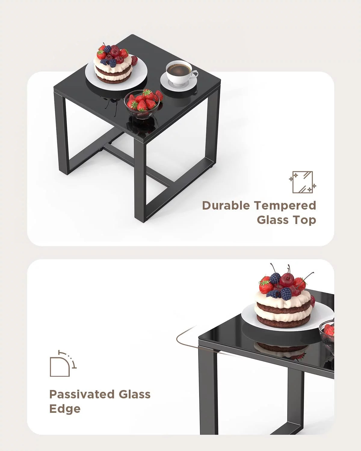 3 Pieces Wicker Patio Set with Glass Table Grey Cushion V3677