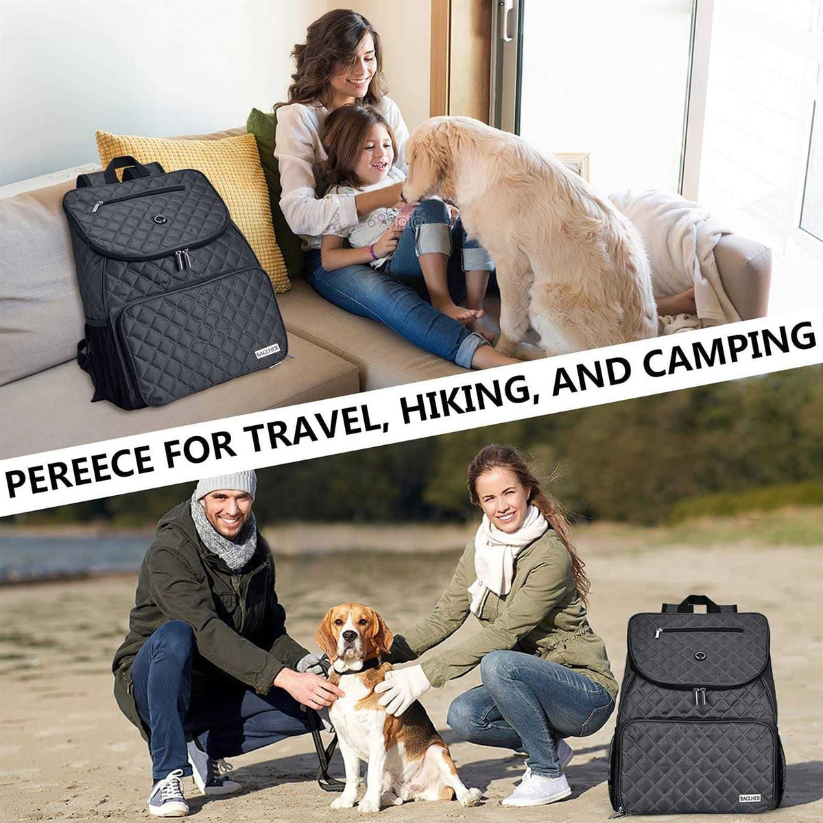 Airline Approved Dog Travel Backpack with 2 Collapsible Bowls and 2 Food Baskets C2366