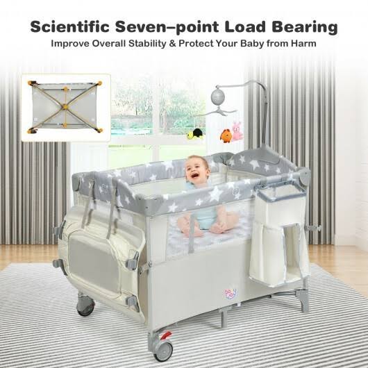 Beige Portable Baby Bassinet Crib Playard with Diaper Changer P1696