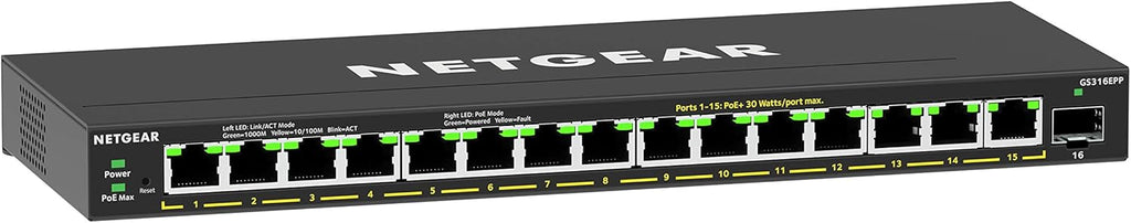 16-Port PoE Gigabit Ethernet Plus Switch with 15 x PoE+ @ 180W, 1 x 1G SFP Port H6315