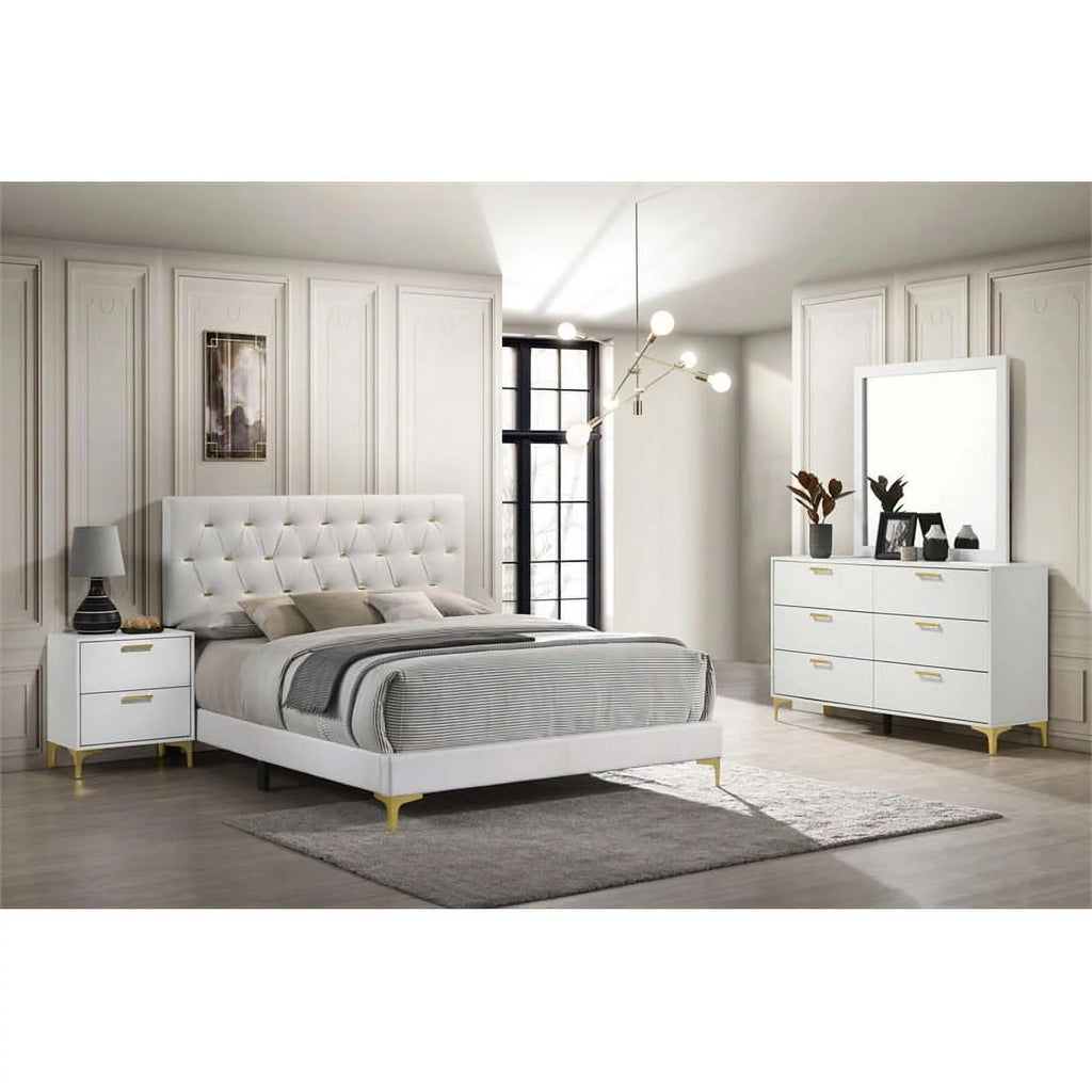 4-piece White and Gold Wood Queen Bedroom Set J9420
