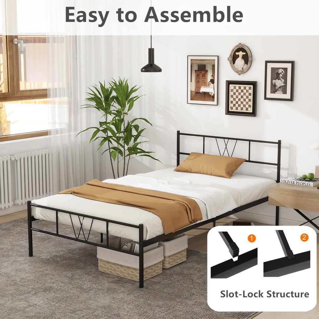 Full Size Metal Platform Bed Frame with Headboard and Footboard M61756