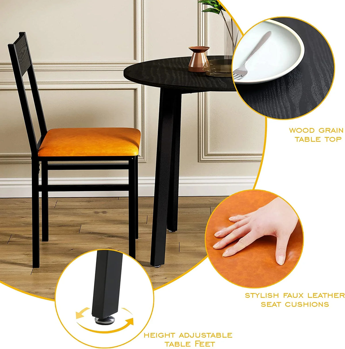 3 Piece Dining Table Set with Cushioned Chairs U256