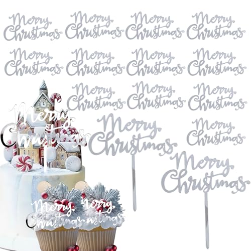 12 Pcs Christmas Cake Toppers Acrylic Mirror Gold W1687