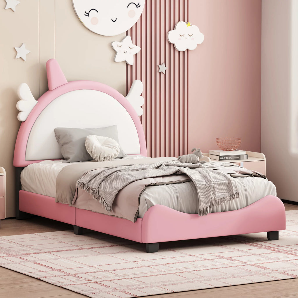 White PU Twin Platform Bed T604769
