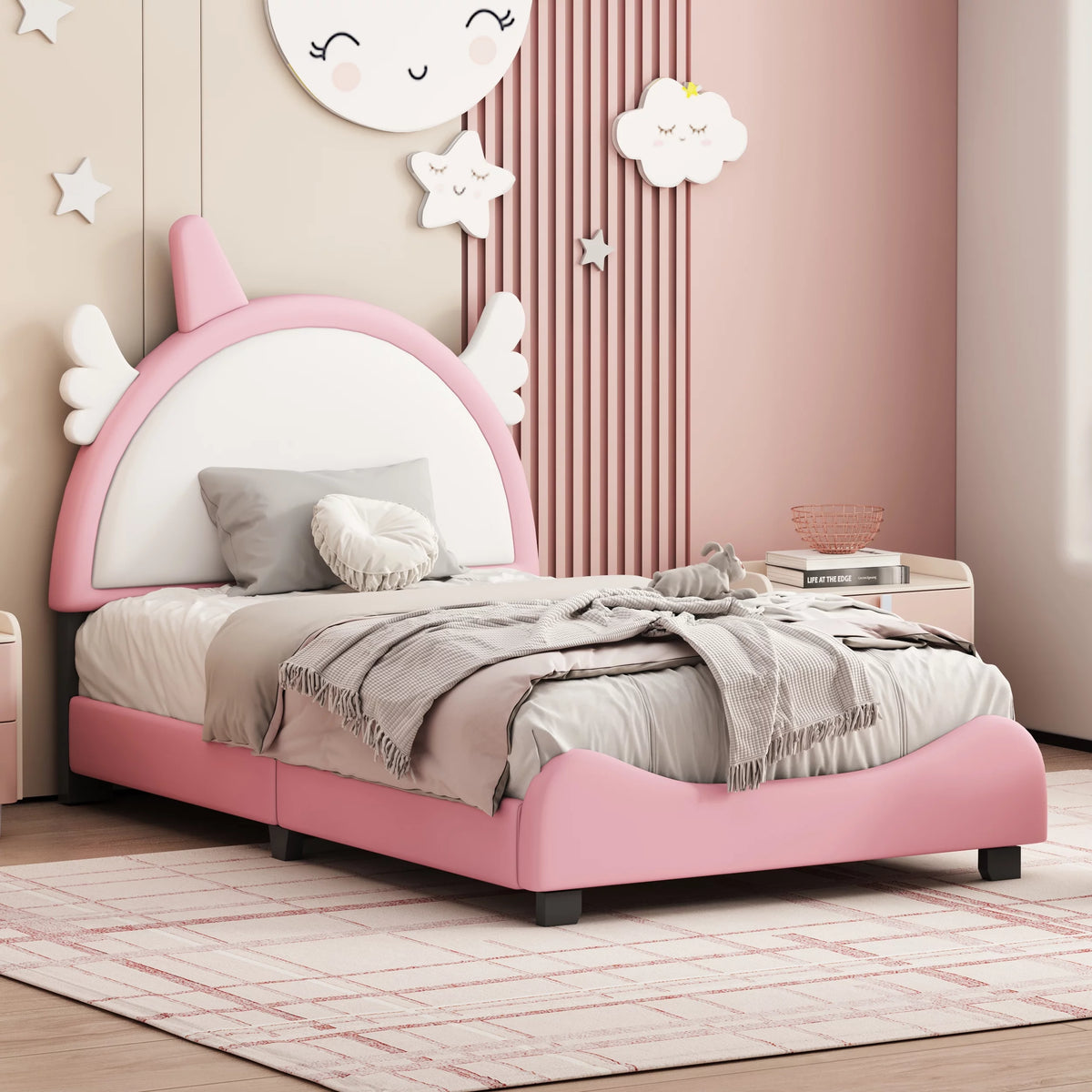 White PU Twin Platform Bed T604769