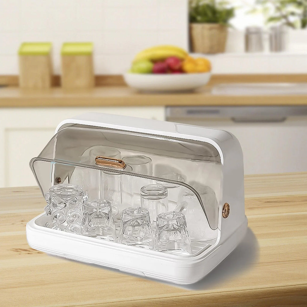 White Dustproof Baby Bottle Drying Rack with Drainer and Lid E7150